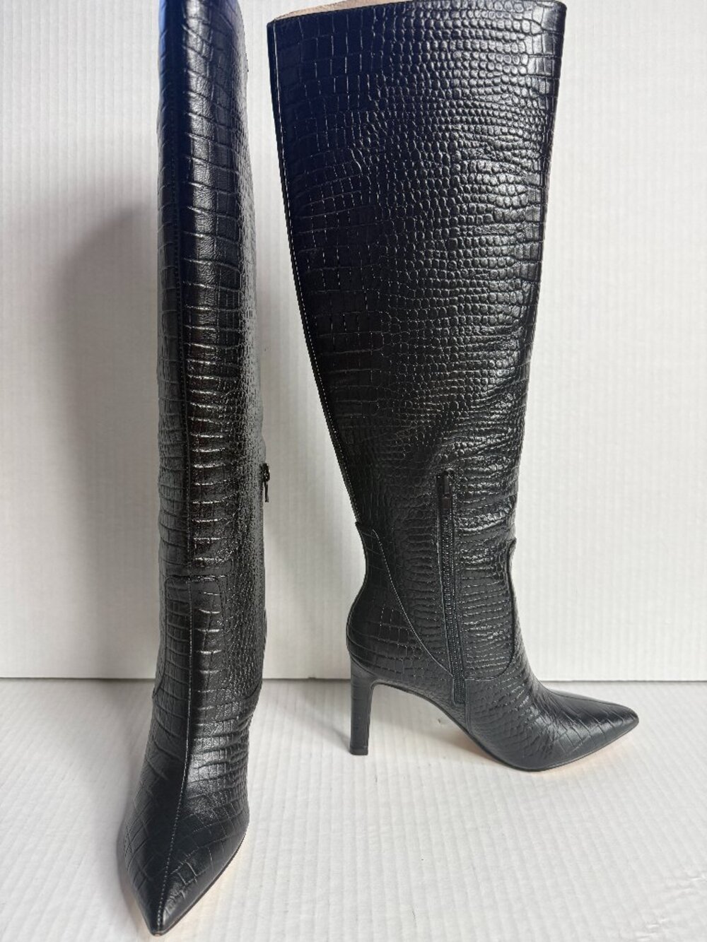 NINE WEST Maxim Black Crocodile High Heel Boots (Black)